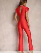 lily rose Salopetă Elegantă Roșie cu Umeri Întăriți și cu Picioare Evazate Demilli