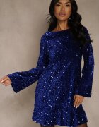 linda&co Rochie Albastră cu Spatele Decupat cu Fundă Decorată cu Paiete Carilyera