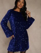 linda&co Rochie Albastră cu Spatele Decupat cu Fundă Decorată cu Paiete Carilyera