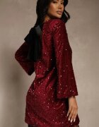 linda&co Rochie Roșie cu Spatele Decupat cu Fundă Decorată cu Paiete Carilyera