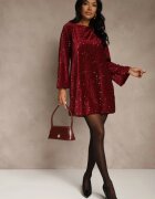 linda&co Rochie Roșie cu Spatele Decupat cu Fundă Decorată cu Paiete Carilyera