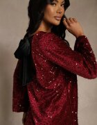 linda&co Rochie Roșie cu Spatele Decupat cu Fundă Decorată cu Paiete Carilyera