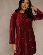 linda&co Rochie Roșie cu Spatele Decupat cu Fundă Decorată cu Paiete Carilyera