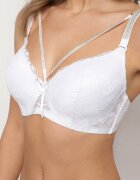 love magnolia Sutien Alb cu Bretele Suplimentare Decorat cu Dantelă și Circonii Ollimi