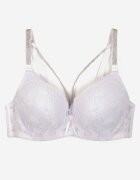 love magnolia Sutien Alb cu Bretele Suplimentare Decorat cu Dantelă și Circonii Ollimi