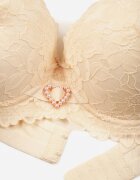 love magnolia Sutien Bej de Dantelă Decorat cu Inimă din Zirconiu Bothilei