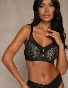 love magnolia Sutien Dantelat Negru-Bej Decorat cu Inserție Transparentă Acalinai