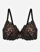 love magnolia Sutien din dantelă Negru-Bej Ornat cu inimă din zirconiu Bothilei