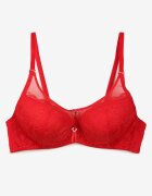 love magnolia Sutien din dantelă Roșu Tip Full Cup cu Catarame Metalice și Zirconii Mulani