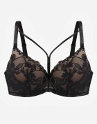 love magnolia Sutien Negru-Bej cu Bretele Suplimentare Decorat cu Dantelă și Strasuri Ollimi