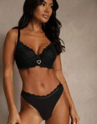 love magnolia Sutien Negru din Dantelă Decorat cu Inimă din Zirconiu Bothilei