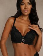love magnolia Sutien Negru din Dantelă Decorat cu Inimă din Zirconiu Bothilei