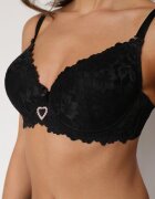 love magnolia Sutien Negru din Dantelă Decorat cu Inimă din Zirconiu Bothilei