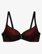 love magnolia Sutien Negru-Roșu Full Cup Decorat cu Dantelă și Pandantiv Mic cu Zirconiu Nedolse