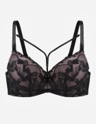 love magnolia Sutien Negru-Roz cu Bretele Suplimentare Decorat cu Dantelă și Zirconii Ollimi