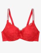 love magnolia Sutien Roșu cu Bretele Suplimentare Decorat cu Dantelă și Strasuri Ollimi