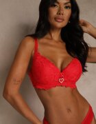 love magnolia Sutien Roșu Dantelat Decorat Cu Inimă De Zirconiu Bothilei