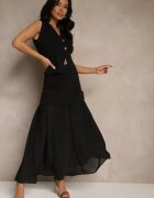 lovery Ansamblu Elegant Negru Vestă și Fustă Evazată Werani