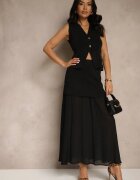lovery Ansamblu Elegant Negru Vestă și Fustă Evazată Werani