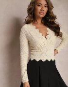 lovery Bluză Bejă cu Imprimeu Decorativ și Decolteu Petrecut Josette
