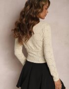lovery Bluză Bejă cu Imprimeu Decorativ și Decolteu Petrecut Josette