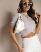 lovery Bluză Gri cu Choker de croială scurtă și Decolteu Triunghiular Katrrie