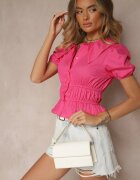 lovery Cămașă Fucsia din bumbac cu bufuri la mâneci și încrețituri Efranise