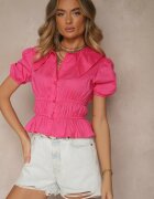lovery Cămașă Fucsia din bumbac cu bufuri la mâneci și încrețituri Efranise
