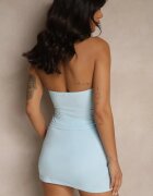 lovery Compleu Albastru cu Vâscoză Top Bandeau și Fustă Decorate cu Catarame Miraniela