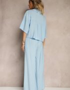 lovery Compleu Albastru din Viscoză Croială oversize Cămașă și Pantaloni Dovaraella
