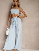 lovery Compleu Albastru din Viscoză Top legat și Pantaloni cu croi larg cu decupaje Zilavira