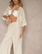 lovery Compleu Bej din Vâscoză cu Croială Oversize Cămașă și Pantaloni Dovaraella