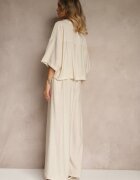 lovery Compleu Bej din Vâscoză cu Croială Oversize Cămașă și Pantaloni Dovaraella