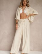 lovery Compleu Bej din Vâscoză cu Croială Oversize Cămașă și Pantaloni Dovaraella