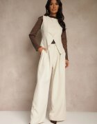 lovery Compleu Costum Bej Pantaloni Largi și Vestă Ziorene
