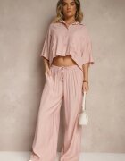 lovery Compleu Roz închis din Viscoză cu croială Oversize Cămașă și Pantaloni Dovaraella