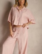 lovery Compleu Roz închis din Viscoză cu croială Oversize Cămașă și Pantaloni Dovaraella