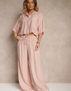 lovery Compleu Roz închis din Viscoză cu croială Oversize Cămașă și Pantaloni Dovaraella