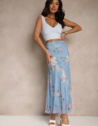 lovery Fustă Albastru deschis cu Imprimeu Floral cu Croială Cloș Efrirene