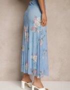 lovery Fustă Albastru deschis cu Imprimeu Floral cu Croială Cloș Efrirene