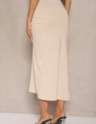 lovery Fustă bej cu viscoză High Waist cu încrețituri și legătură Tesainea