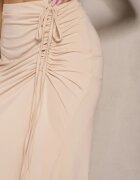 lovery Fustă bej cu viscoză High Waist cu încrețituri și legătură Tesainea