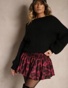 lovery Fustă Bordeaux-Neagră Bufantă cu croi evazat stil balon și elastic lat în talie Hetitha