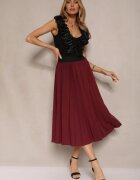 lovery Fustă Casual Plisată Bordo cu talie elastică Velentina
