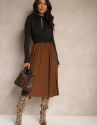 lovery Fustă Casual Plisată Maro cu elastic în talie Velentina
