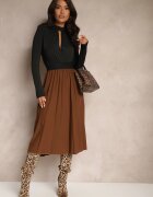 lovery Fustă Casual Plisată Maro cu elastic în talie Velentina