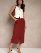 lovery Fustă creion bordo din vâscoză High Waist cu șliț Semivinia