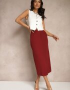 lovery Fustă creion bordo din vâscoză High Waist cu șliț Semivinia