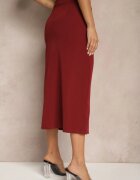 lovery Fustă creion bordo din vâscoză High Waist cu șliț Semivinia