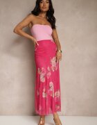 lovery Fustă Fucsia cu Imprimeu Floral cu Croială Cloș Efrirene